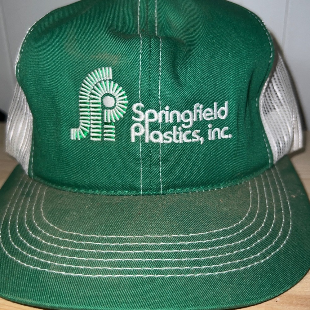 Vintage K-Products Springfield Plastics Trucker Hat Snapback Green White USA
